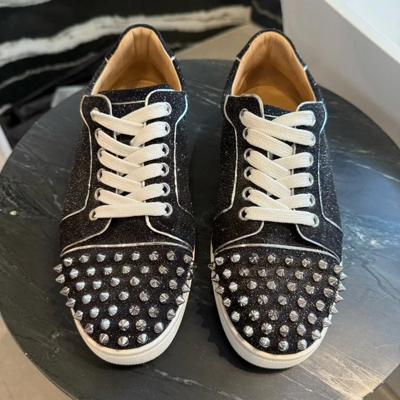 Christian Louboutin Vieira 2 Black Silver Spiked Sneakers 36 Red Bottoms - Picture 3 of 7